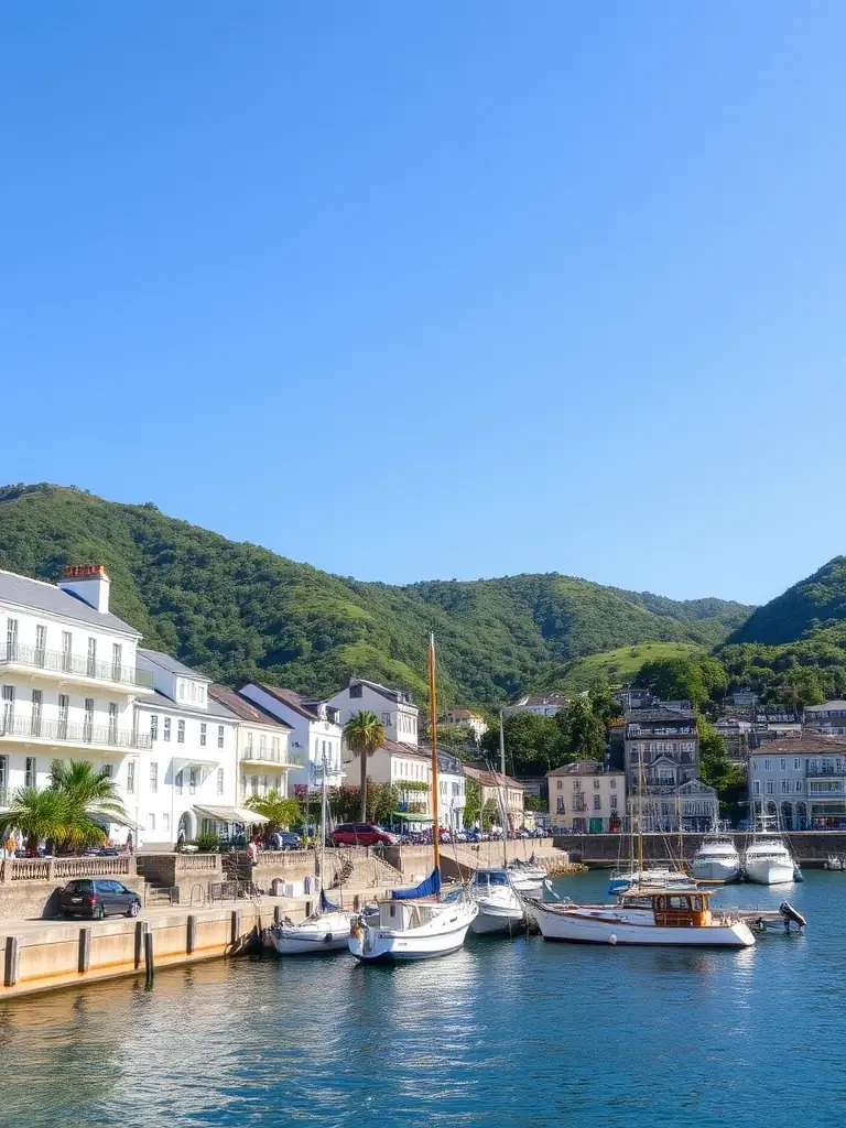 A serene image of Stanley, Hong Kong, featuring its picturesque waterfront, colonial architecture, and relaxed atmosphere.